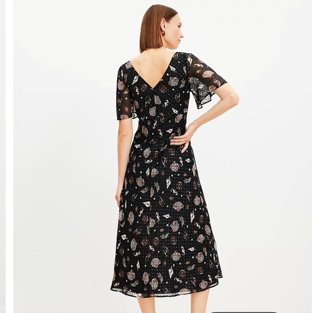 LOFT Metallic Clip Flutter Sleeve Midi Dress - Picture 3 of 6